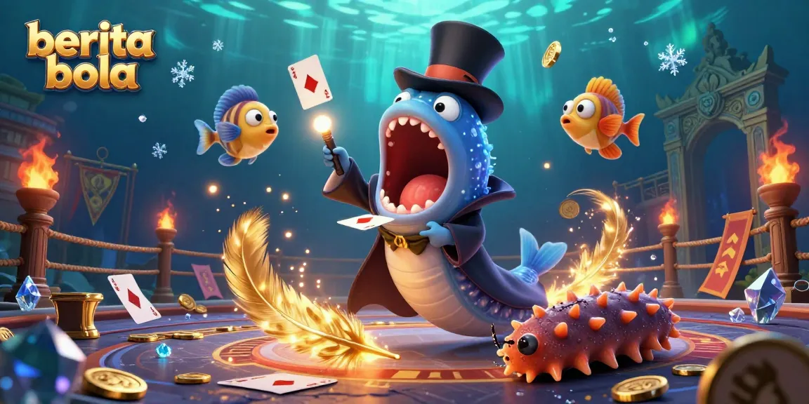 Experience berita bola highlights with animated deep-sea creatures engaging in a vibrant casino-themed magic show.