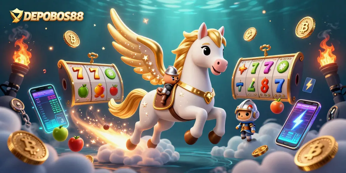 Experience the thrill of DEPOBOS88 with a celestial knight and vibrant slot symbols