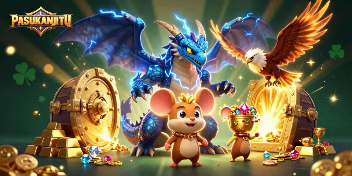 Win big with PASUKANJITU in a vibrant 3D casino scene filled with treasures!
