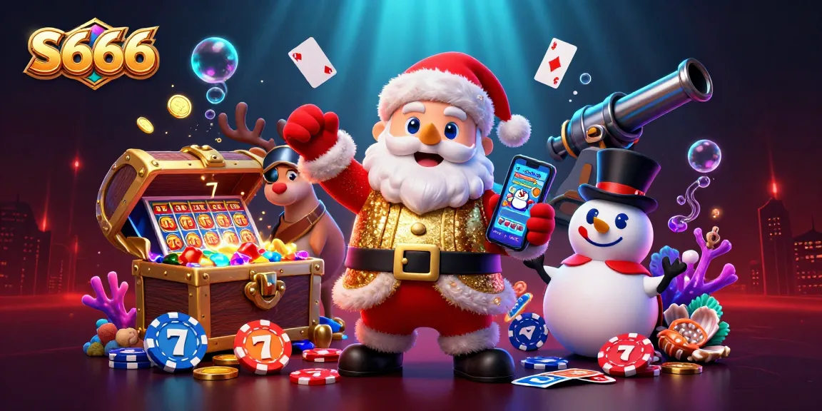 Experience the excitement of S666 casino slots with Santa and friends in a vibrant 3D scene!