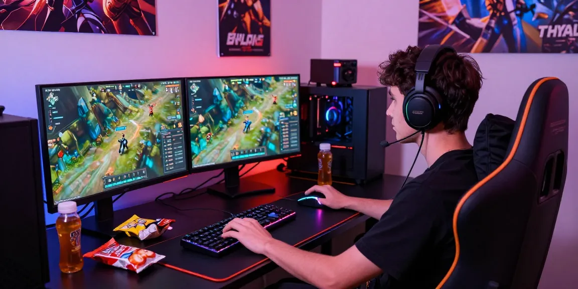 Pengalaman bermain diana4d dengan gamer fokus di setup modern, menampilkan monitor dan peralatan gaming.