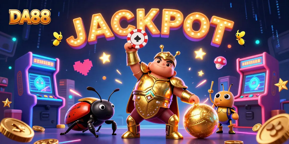 Win big at DA88 with a 3D scene showcasing victory in casino gaming and vibrant visuals.